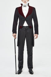 Black And Red Retro Embroidered Mens Gothic Coat